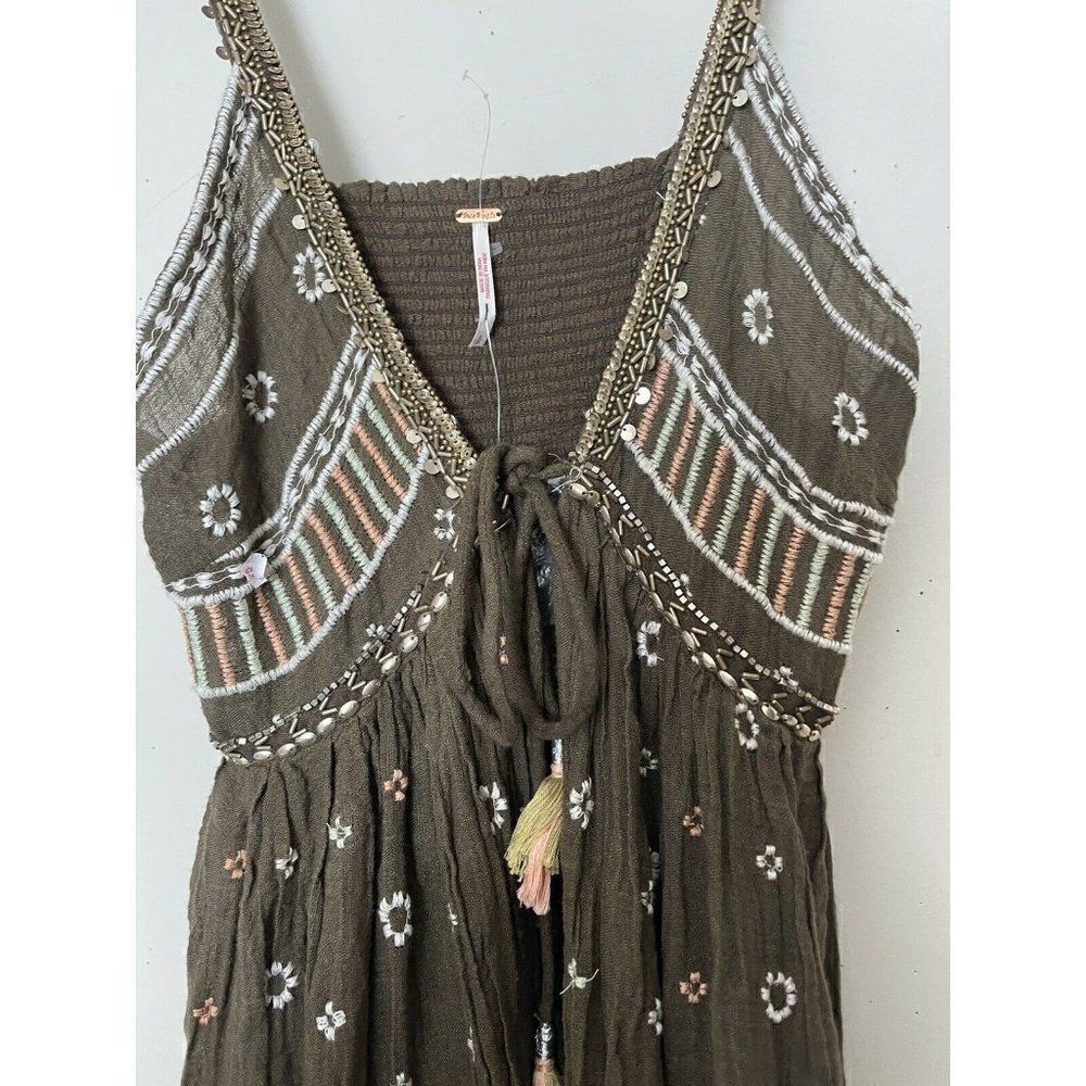 NEW FREE PEOPLE Sz S GENESIS EMBROIDERED EMBELLISHED TIERED MAXI TUNIC TOP - Picture 2 of 4
